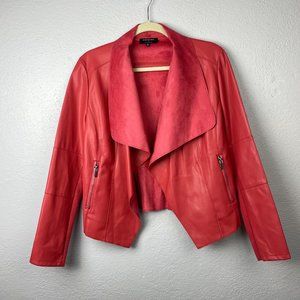 Avec Les Filles Faux Leather Draped Jacket in Flamingo